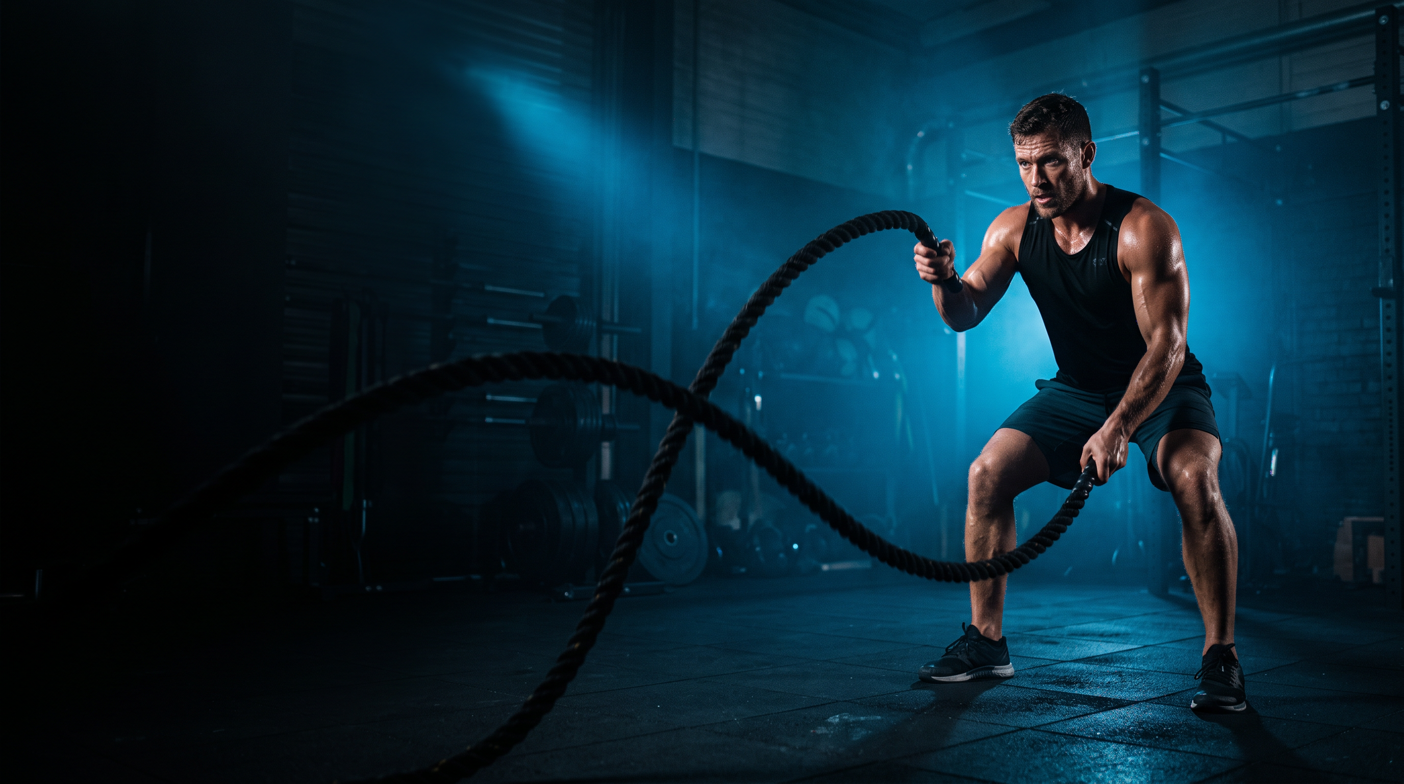 Atleta entrenando con battle ropes en Nova Fit 34
